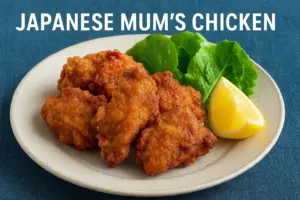 Japanese Mum's Chicken served with lemon and lettuce